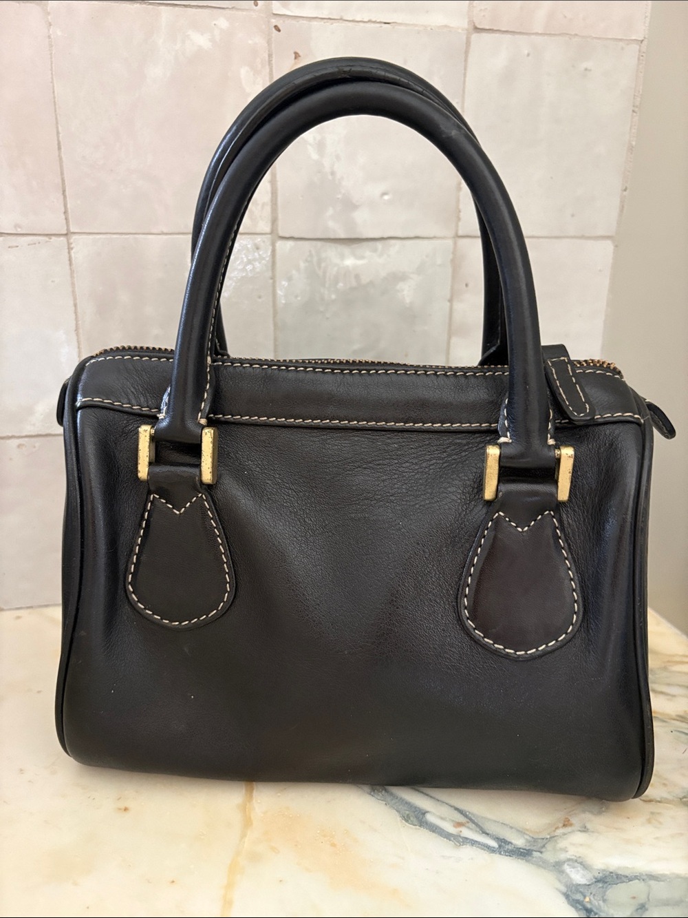NWT Vintage J Crew Black Leather Plaid Zip Satchel Double Handle Bag